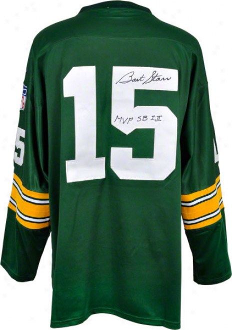 Bart Starr Autographed Jersey  Details: Green Bay Packers, Verdant, Mitchell & Ness, With &quotsb I & Ii Mvp&quot Inscription