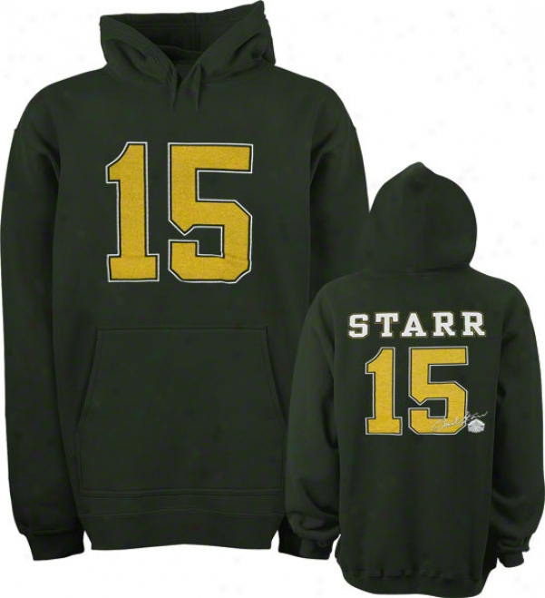 Bart Starr Green Bay Packers Green Hall Of Fame Name & Number Hooded Sweatshirt