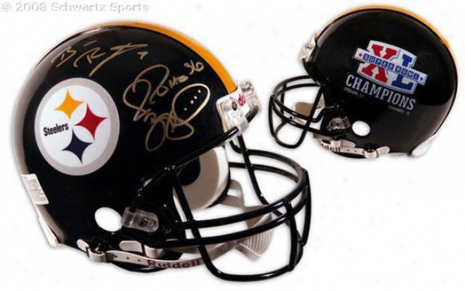 Ben Roethlisbergerr And Jerome Bettis Autographed Pro-line Helmet  Details: Pittsburgh Steelers, Sb Xl Logo, Authentic Riddell Helmet