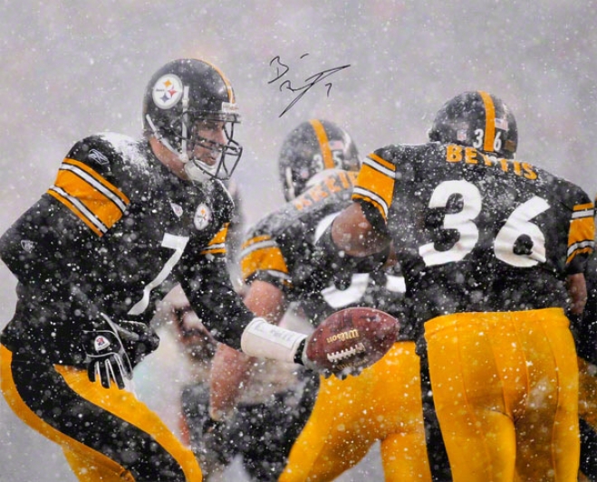 Ben Roethlisberger Autographed 16x20 Photograph  Details: Pittsburgh Steelers, Hand Off To Jerome Bettis