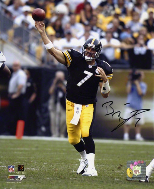 Ben Roethlisberger Autographed 8x10 Photograph  Details: Pittsburgh Steelers, Releaing Ball