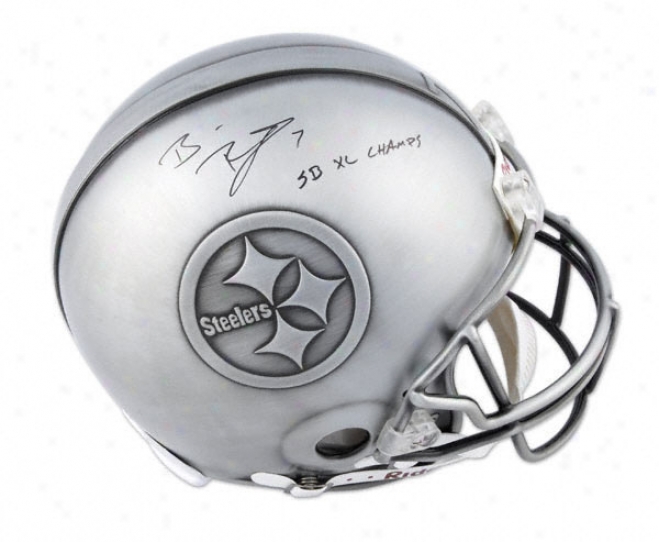 Ben Roethliserger Autographed Pro-line Helmet  Details: Pittsburgh Steelers, Pewter, Authentic Riddell Helmet