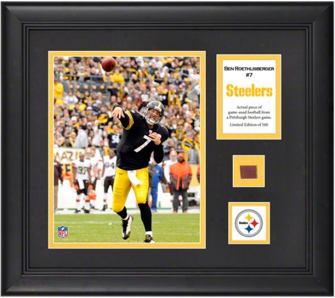 Ben Roethlisberger Framed 8x10 Photograph  Details Pittsburgh Steelers, With Game-used Football Drama And Descriptive Plate