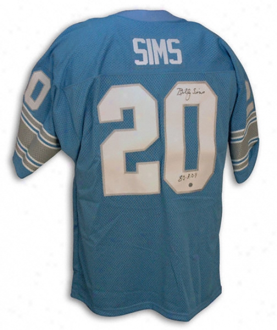 Billy Sims Autographed Blue Throwback Jersey With ''foy 80'' Inwcriptiln