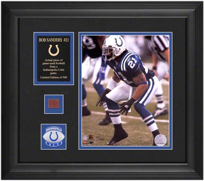 Bob Sanders Indianapols Colts Framed 8x10 Phot0graph With Football Piece And Descriptive Plate