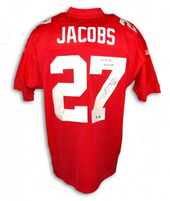 Brandon Jacobs Autographed New York Giants Red Reebok Authentic Jersey Inscribed &quotfirst Td 9-11-05&quot