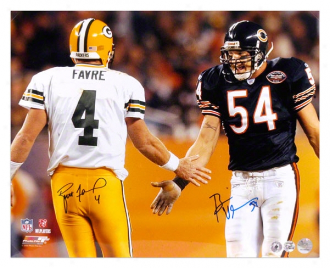 Brett Favre And Brian Urlacher - Action - Dual Autographed 16x20