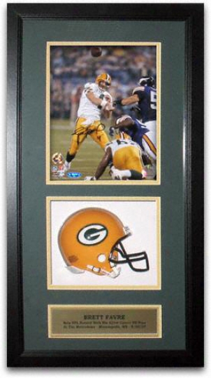 Brett Favre Green Baywood Packers Autographed 421st Td Pass 8x10 Mini Helm Darkness Box