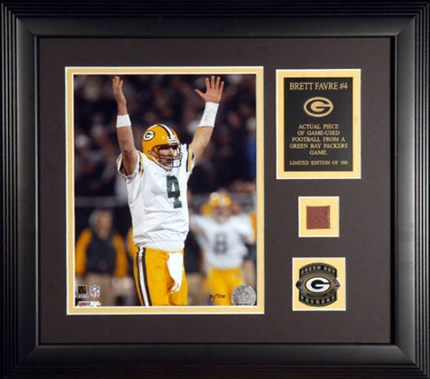 Brett Favre Green Bay Packers Framed 8x10 Ph0tograph With Football Piece And Descriptive Plate