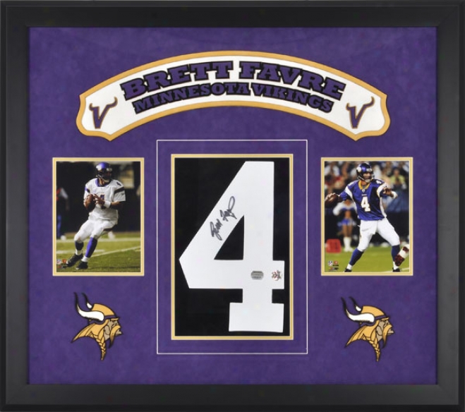 Brett Favre Minnesota Vikins Framed Autographed Jersey Number With Two Photographs And Laser Engraved Logo Art