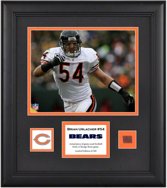 Brian Urlacher Framed 8x10 Photograph  Details: Chicago Bears, With Game-used Football Piece And Descriptive Plate