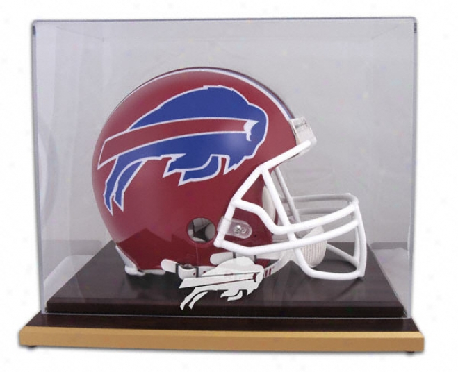 Buffalo Bills Logo Helmet Display Case Details: Wood Base, Mirrored Back