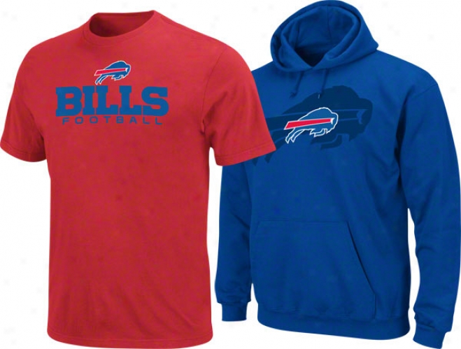 Buffalo Bills Red T-shirt And Navy Hooded Sweatshirt Combo Pakc