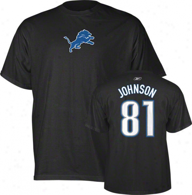 Calvin Johnson Black Detroit Liojs Reebok Name & Number T-shirt