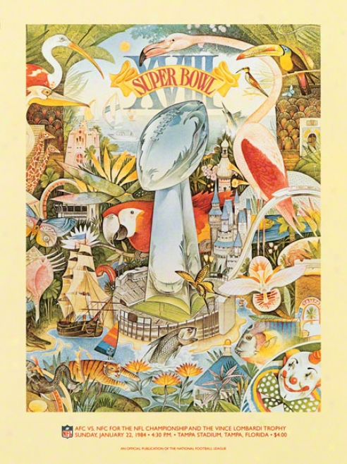 Canvas 22 X 30 Super Bowl Vxiii Program Print  Details: 1984, Raiders Vs Redskins
