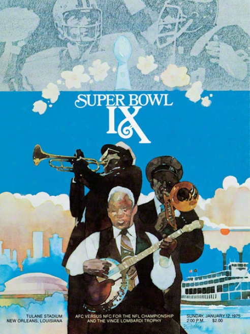 Canvas 36 X 48 Super Bowl Ix Program Newspaper  Details: 1975, Steelers Vs Vimings