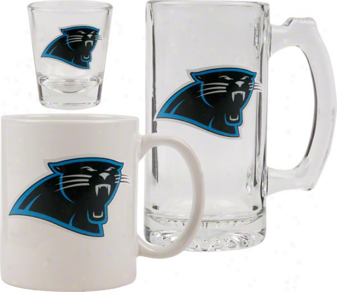 Carolina Panthers Glassware Set: Logo Tankard, Coffee Muy, Shlt Glass