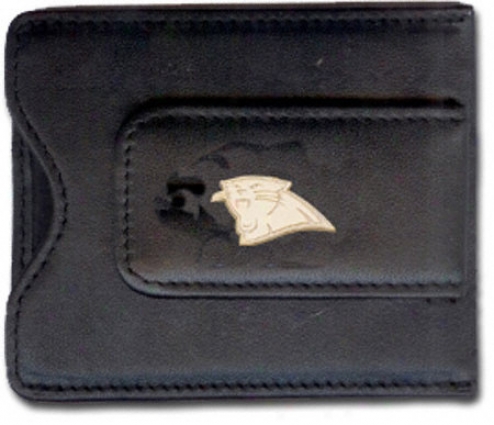 Carolina Panthers Gold Paated Leather Money Clip & C/c Holder