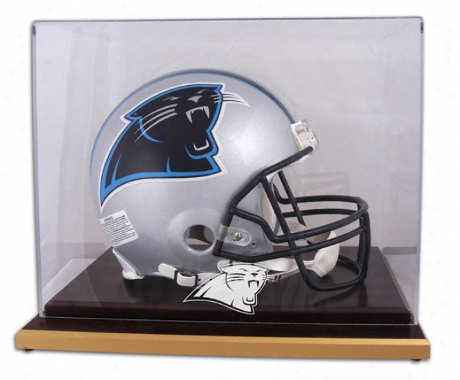 Carolina aPnthers Logo Helmet Display Case Details: Forest Base, Mirrored Back