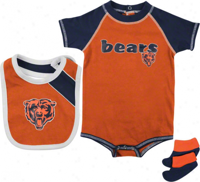 Chicago Bears Infant Creeper, Bib, And Bootie Set