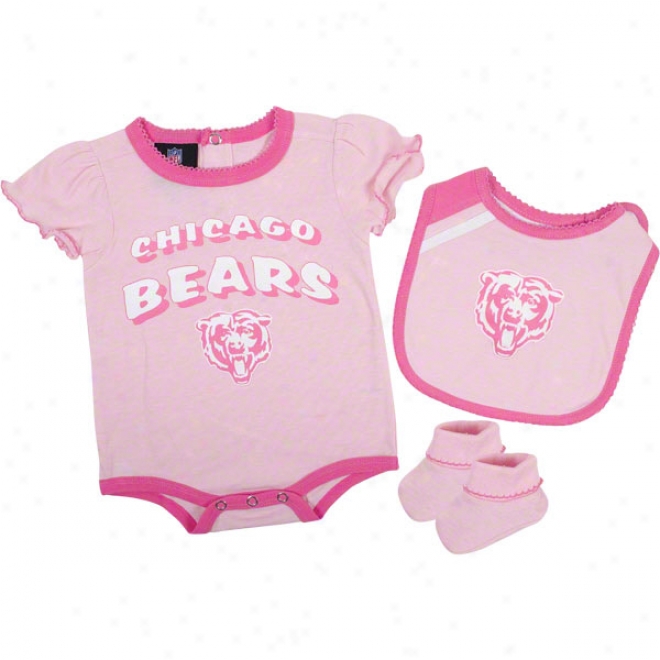 Cnicago Bears Infant Pink Creeper, Bib, And Bootie Set