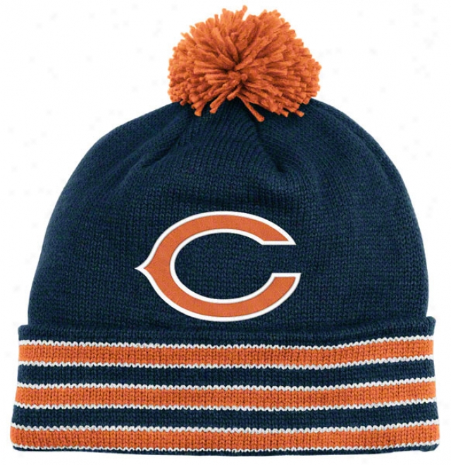 Chicago Bears Navy Mitchell & Ness Throwbacks Jersey Stripe Cuffed Pom Knit Hat