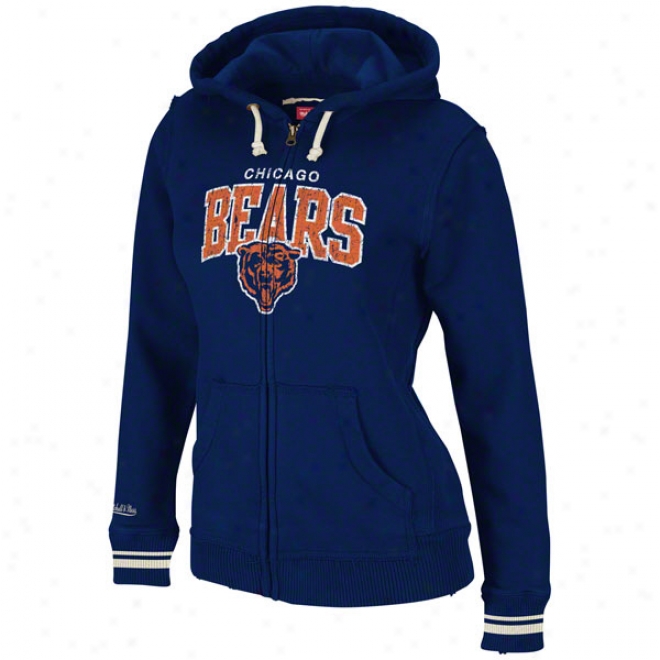 Chicago Bears Women's Mitchell & Ness Navy Arch Full-zip Hooded Fleece