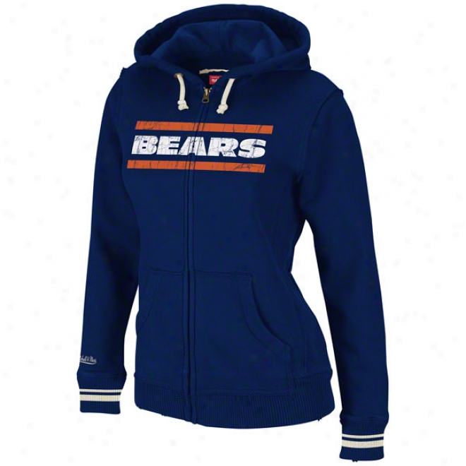 Chicago Bears Women's Navy Vintage 'the Sweater' Full-zip Hooded Sweatshirt