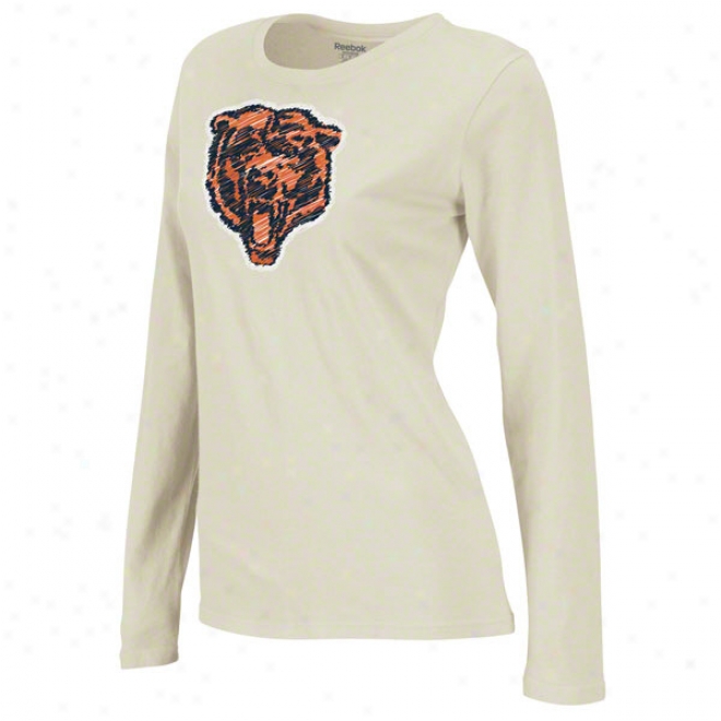 Chicago Bears Women's Sketchy Logo White Garment Washed Long Sleeve T-shirt