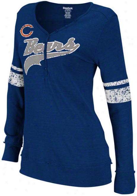 Chicago Bears Women's Tri-blend Navy Long Sleeve Henley Top