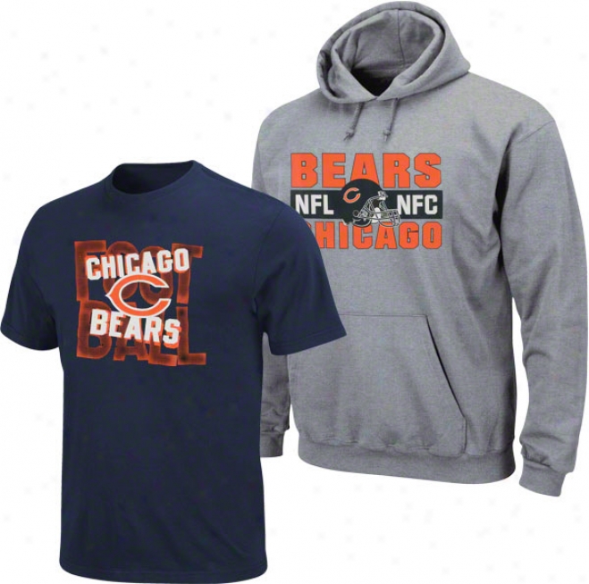 Chicago Bears Youth Grey/navy Hood & Tee Combo Pack