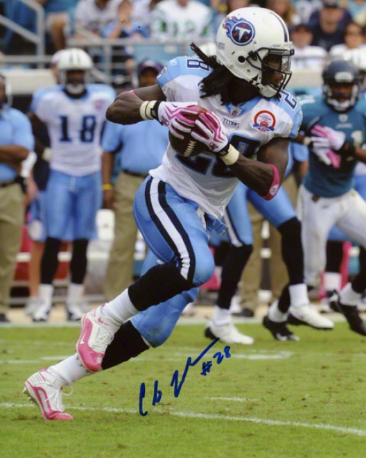 Chris Johnson Autographed 8x10 Photograph  Details: Tennessee Titans, Pink Clears And Gloves