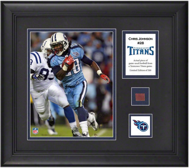 Chris Johnson Framed 8x10 Photograph  Details: Tennessee Titans, With Game-used Football Piece And Descriptive Plate