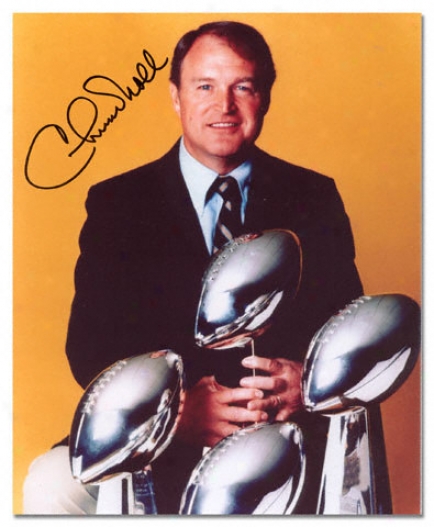 Chuck Noll Pittsburgh Steelers - With Trophy - Autographed 8x10 Photograph