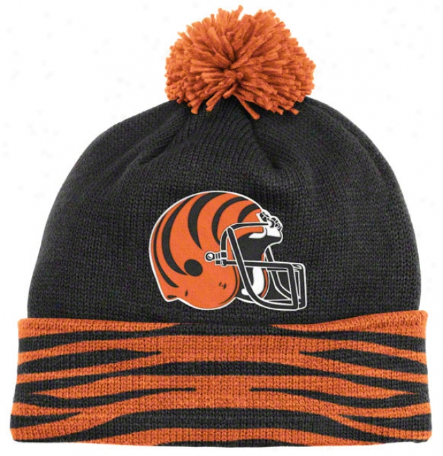 Cincinnati Bengals Brown Mitchell & Ness Throwvacks Jersey Stripe Cuffed Pom Knit Hat