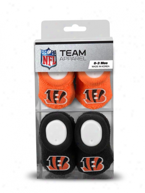 Cincinnati Bengals Newborn 0-3 Montsh Black And Orange Nfl Booties 2 Pack