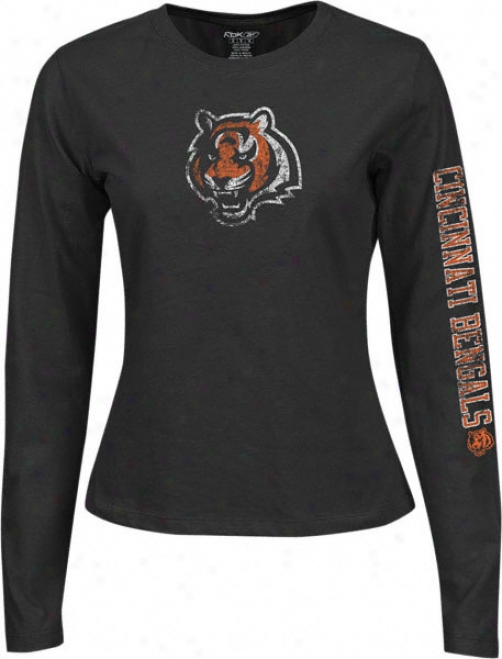 Cincinnati Bengals Women's Black Long Sleeve Giant Logo Too Tee