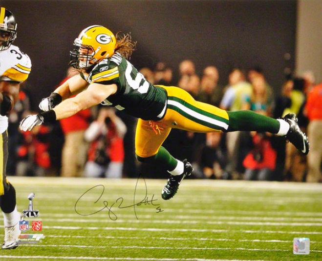 Clay Matthews Autgraphed Photograph  Drtails: Green Bay Packers, Super Bowl Xlv Champions, 16x20