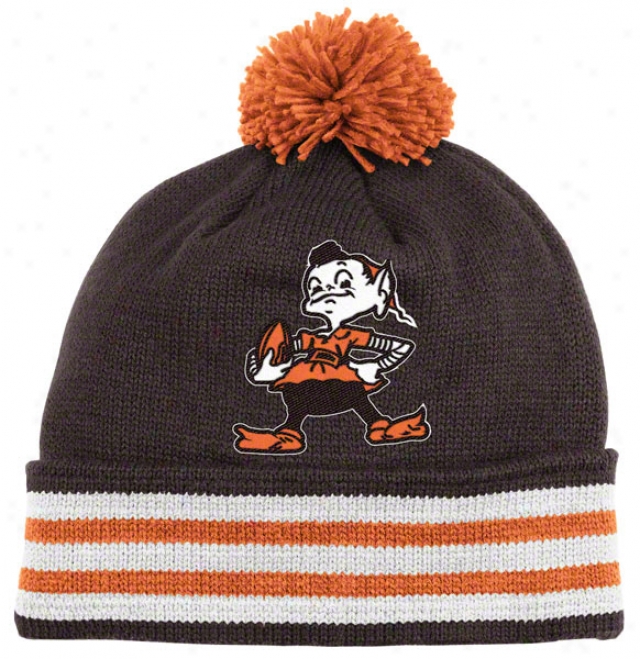 Cleveland Browns Brown Mitchell & Ness Throwbacks Jersey Stripe Cuffed Pom Knit Hat