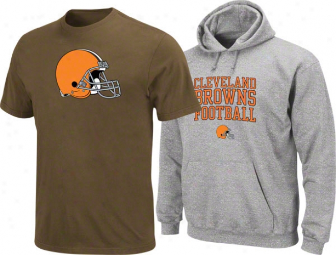 Cleveland Browns Browm T-shirt And Steel Hooded Sweatshirt Combo Pack