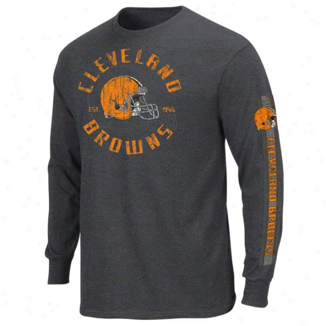 Cleveland Browns Charcoal Gridiron Tough Iii Long Sleeve T-shirr