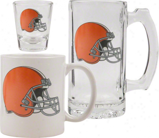 Cleveland Bowns Glassware Set: Logo Tankard, Coffee Mug, Shot Glass