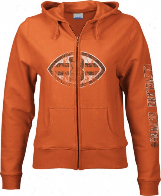 Cleveland Browns Women's Orange Giant Logo Full Zip Cucullate Sweatshirt