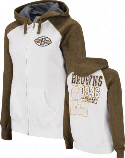 Cleveland Browns Women's Sport Princess White Raglan Full-zip Hooded Sweatshitt