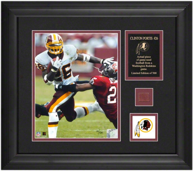 Clinton Portis Washington Redskins Framed 8x10 Photograph With Game Used 2005 Football Piece And Medallion