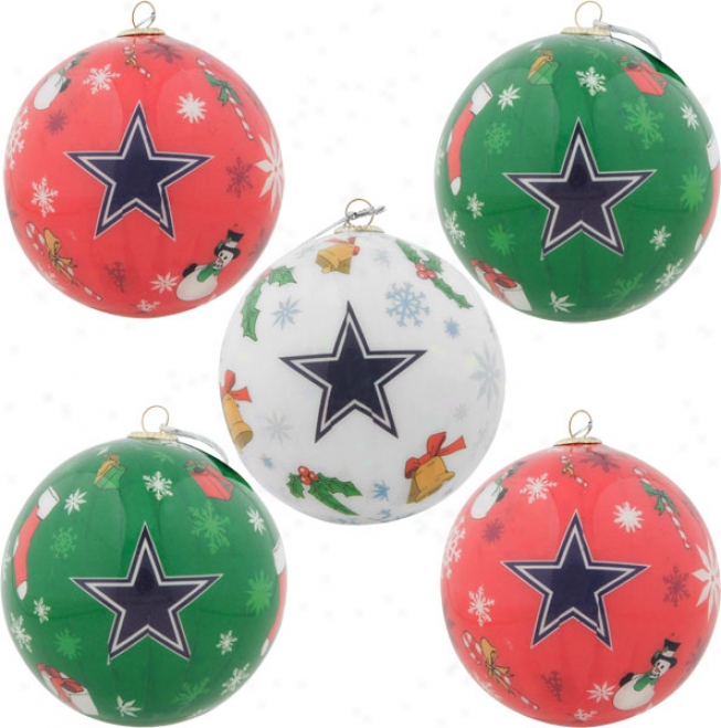 Dallas Cowboys 5p-ack Decoupage Ball Ornament