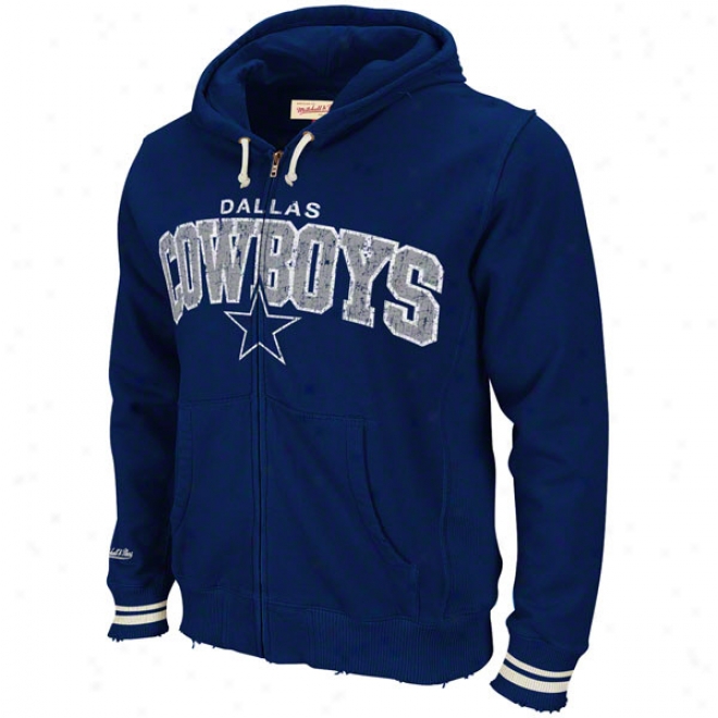 Dallas Cowboys Mitchell & Ness Navy Arcn Full-zip Hooded Fleece