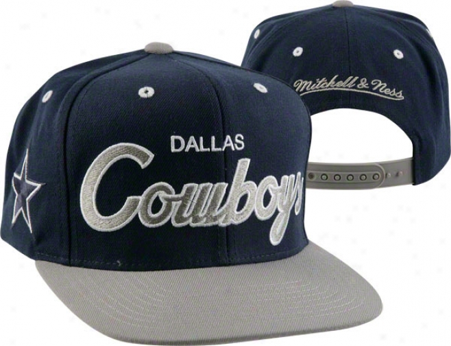 Dallas Cowboys Mitchell & Ness Throwback Script 2 Tone Adjustable Snapback Hat