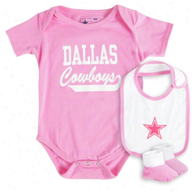 Dallas Cowboys Newborn Girls Pink Monkey Bars Creeper, Bib, & Bootie eSt