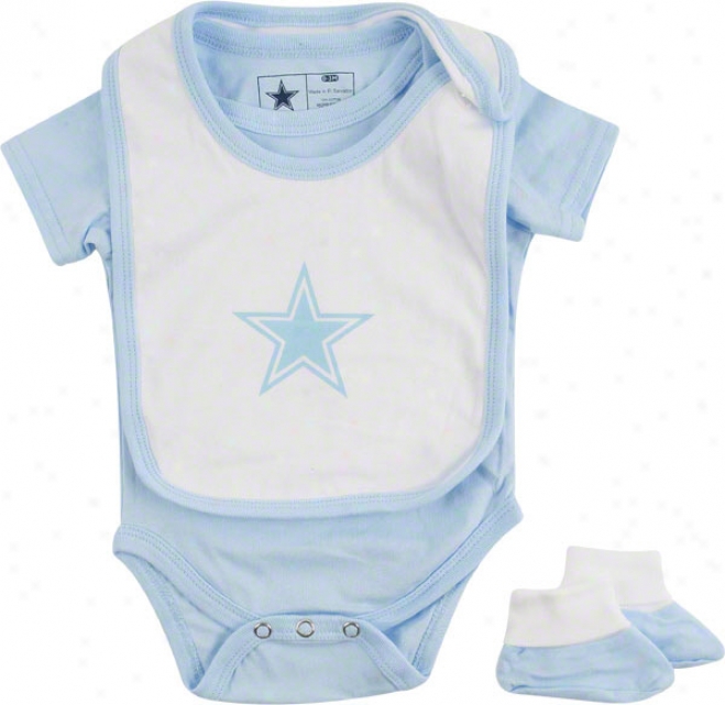 Dallas Cowboys Newborn Light Blue Monkey Bars Creeper, Bib & Bootie Offer for sale